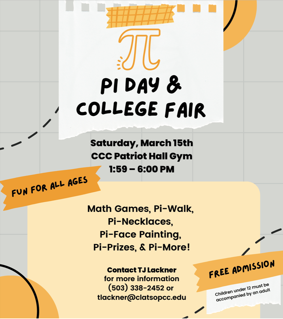 Image of flyer promoting day time location for activities for Pi Day